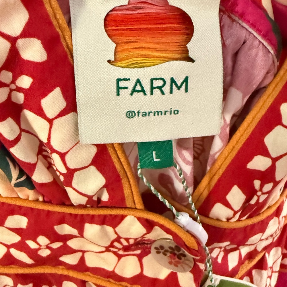 Farm Rio Fuchsia & Orange Floral Tie-Shoulder Midi Dress Size L - Picture 4 of 5